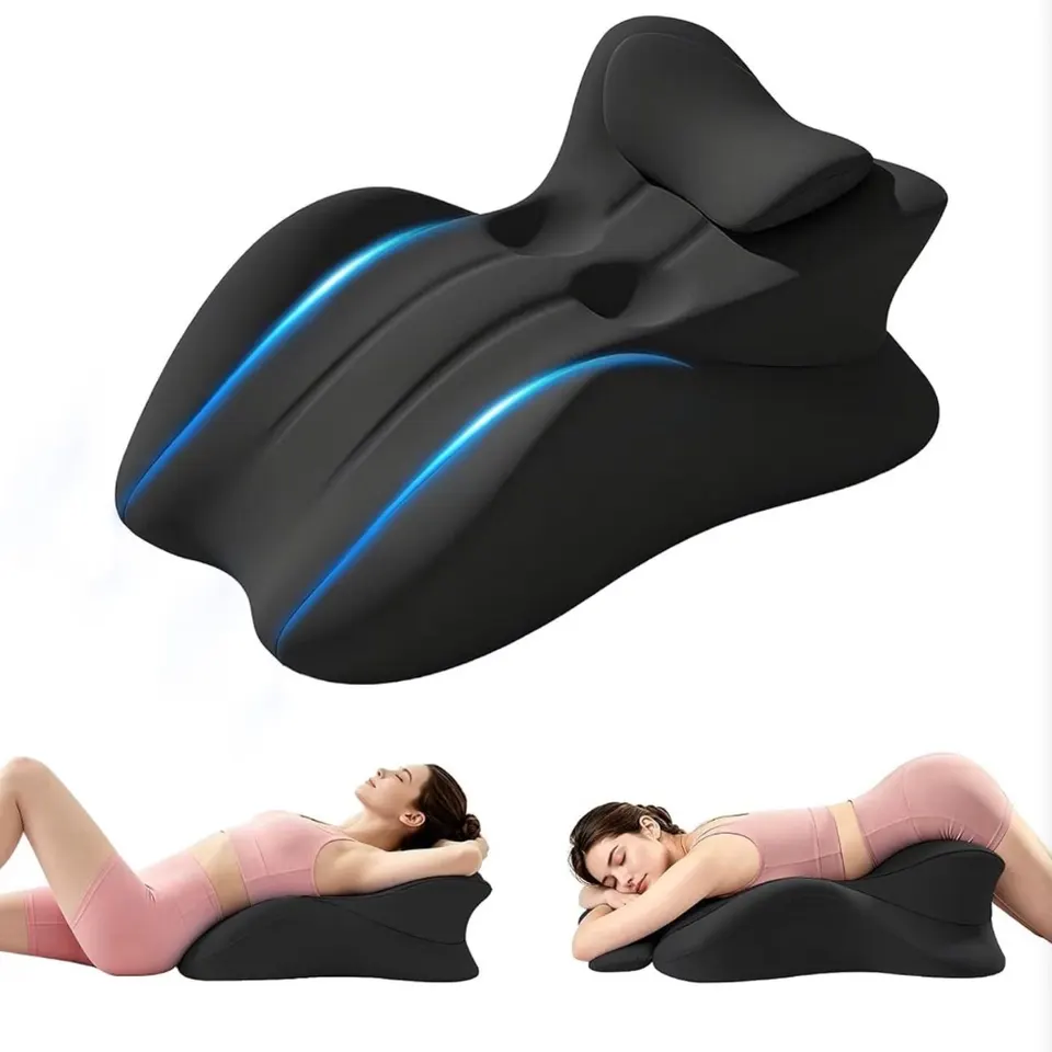 Body Support Wedge Pillow in black, and two ways to lie on it